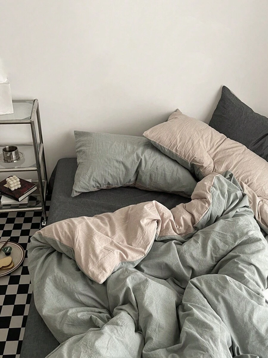 Bộ đồ giường phòng ngủ ký túc xá màu xanh lá cây 3 món, bao gồm 1 vỏ chăn và 2 vỏ gối, siêu mềm, có thể giặt được - màu xanh lá - Xem 1