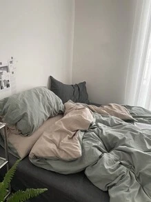 Bộ đồ giường phòng ngủ ký túc xá màu xanh lá cây 3 món, bao gồm 1 vỏ chăn và 2 vỏ gối, siêu mềm, có thể giặt được - màu xanh lá - Xem 8