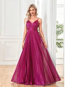 Women's High Waist Pleated Metallic Strap Maxi Party Dress, Elegant For Party, Wedding, Banquet Wedding Guest Dress Formal Dress Evening Dress,Gown - Màu Hồng Tươi - Xem 3