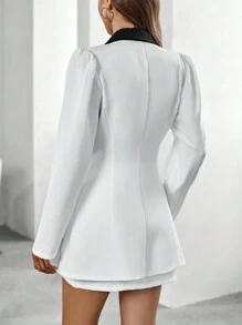 Chiquease Contrast Panel Double Breasted Blazer & Skirt - White - View 2