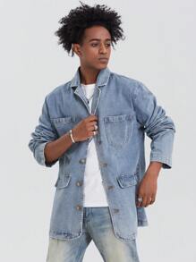 Chillumni Men Flap Pocket Denim Jacket