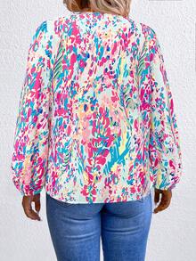 Calvaya 大碼滿版印花燈籠袖襯衫 - 彩色 - 查看 2