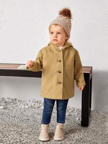 SHEIN Baby Girl Button Front Hooded Overcoat - Apricot - View 4