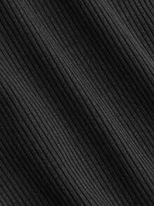 SHEIN Half Zip Ribbed Knit Unitard Romper - Black - View 3