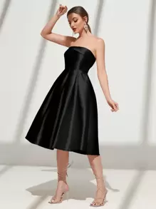 SHEIN Belle Solid Tube Formal Dress Elegant Prom Semi Formal Wedding Guest Dress, For Birthday, Graduation, Homecoming Party Dress - Black - View 4