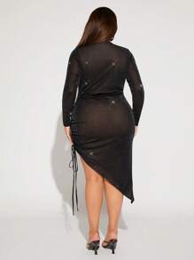 SHEIN SXY SHEIN Plus Zijkant met trekkoord Asymmetrische zoom Glitter jurk Nieuwjaar Avond Sexy Jurken Kerstmis Sexy Club