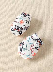 SHEIN 5pcs Baby Girls Floral Print Footed Sleep Jumpsuit & 1pair Gloves & 1pair Gloves & 1pc Bib & 1pc Wrap Blanket - Multicolor - View 7