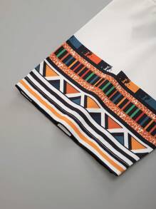 Manfinity RSRT 鬆身款式男士和服風格幾何印花上衣和短褲,附帶拉繩腰帶 - 彩色 - 查看 5