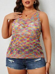 SHEIN Swim Curve Plus Space Dye Cover Up Top Without Bikini - Multicolor - View 1