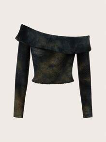 SHEIN ICON Top crop de tie dye doblado de hombros descubiertos - Multicolor - Ver 3
