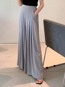 DAZY 素色闊腿褲 - 灰色 - 查看 4