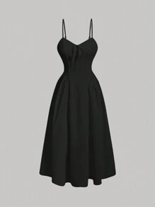 SHEIN MOD Solid Fold Pleated Cami Dress - Black - View 1