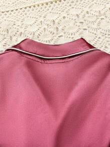 Tween Girl Contrast Piping Satin PJ Set - Pink - View 5