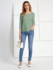 EMERY ROSE Camiseta con bordado con ojal - verde menta - Ver 4