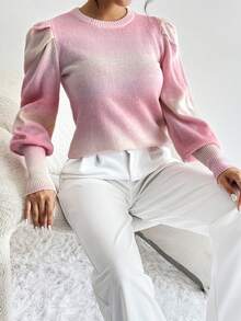 SHEIN Essnce 漸層燈籠袖套頭毛衣 - 彩色 - 查看 3