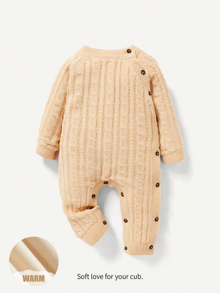 Baby Girl Solid Button Detail Sweater Jumpsuit - Apricot - View 1