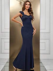 SHEIN Belle Cổ Trái tim Nàng tiên cá Hem Váy phù dâu - Màu xanh lam - Xem 5