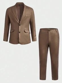 Manfinity VCAY Men Solid Single Breasted Blazer & Suit Pants - Mocha Brown - View 5