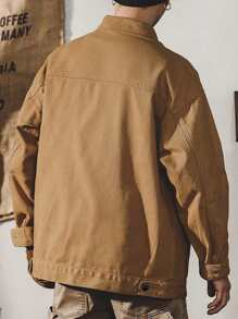 Manfinity Homme Loose Fit Men's Jacket With Letter Patch And Flap Pockets - Brown - View 2