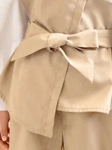 SHEIN Young Girl Colorblock Belted Drop Shoulder Blouse & Pants - Multicolor - View 3