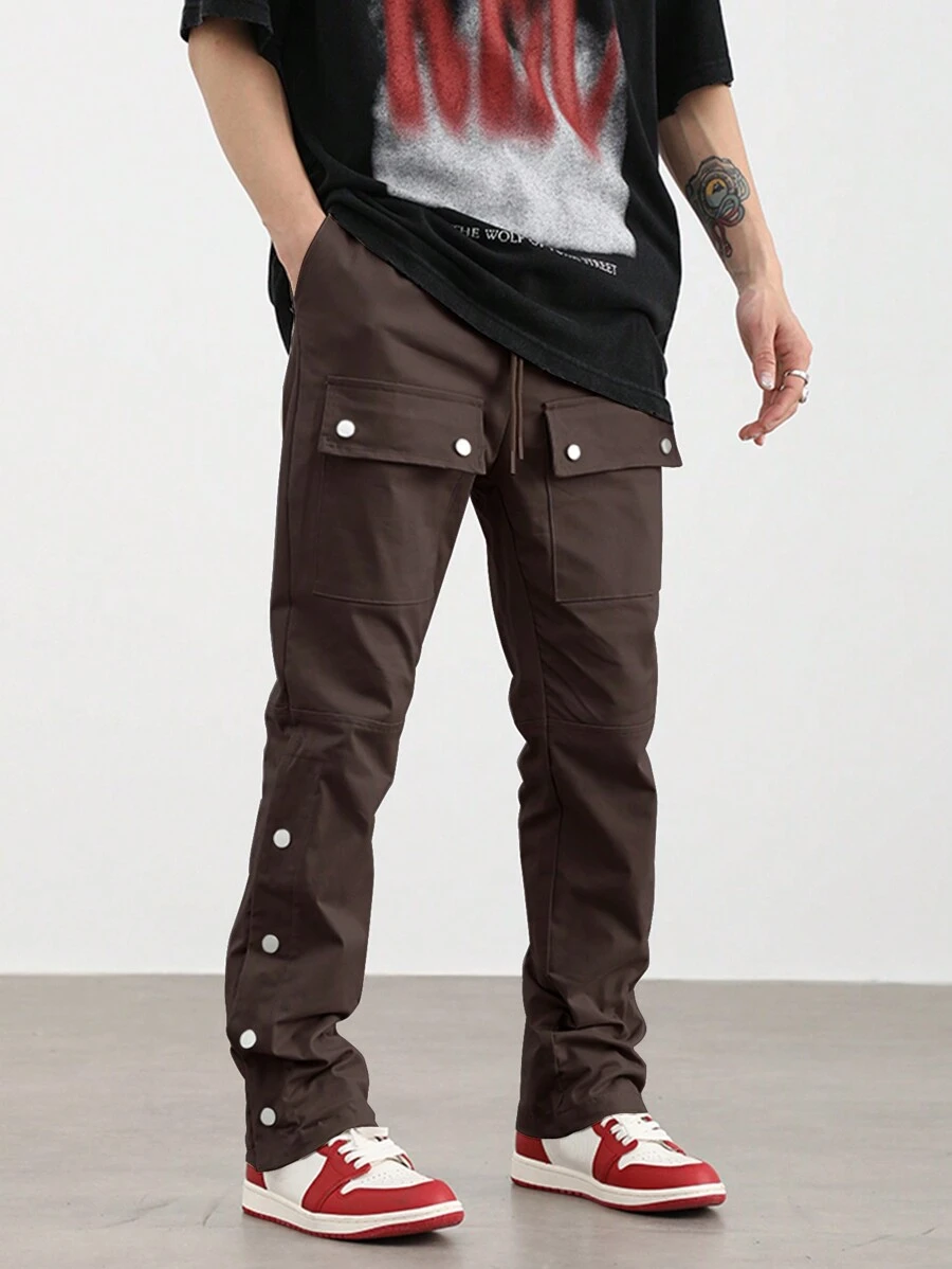 Manfinity Hypemode Men Flap Pocket Side Cargo Pants - Coffee Brown - View 1