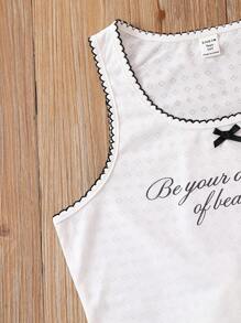 Tween Girl Slogan Graphic Bow Front Tank Top & Shorts