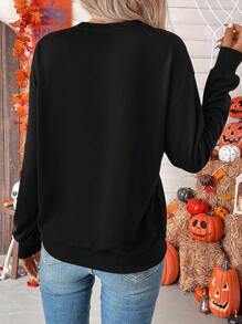 SHEIN LUNE Halloween Print Drop Shoulder Sweatshirt - Black - View 3