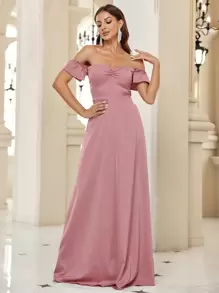 SHEIN Belle 胸部褶皺洋裝 - 藕粉色 - 查看 4