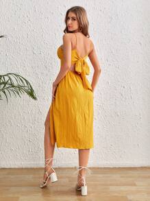 Soleia Tie Backless Split Thigh Cami Dress - Yellow - View 1