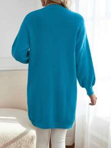 SHEIN Privé 素色落肩袖開襟開衫 - 藍色 - 查看 2