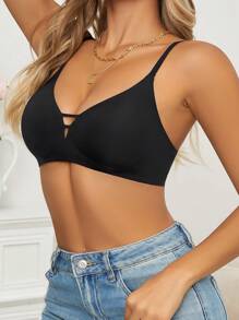 Women's Casual Comfy Black Fabric Bra With Subtle Cut Out Detail And Slight Stretch - Black - View 5