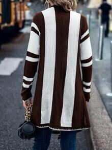 SHEIN LUNE Striped Pattern Waterfall Collar Drop Shoulder Cardigan - Multicolor - View 2