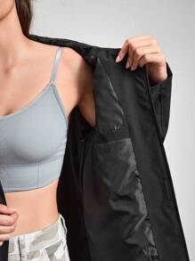 In My Nature Letter Graphic Drawstring Hooded Rain Jacket - Black - View 7