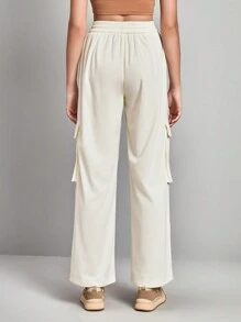 In My Nature Flap Pocket Drawstring Waist Outdoor Pants - Beige - View 2