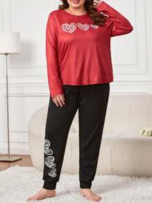 Conjunto de pijama con estampado de corazón talla grande