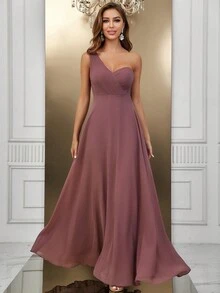 SHEIN Belle 一字肩純色伴娘禮服 - 藕粉色 - 查看 3