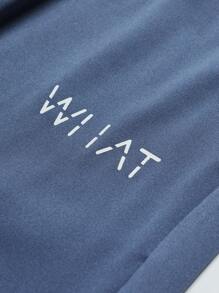 Manfinity Homme Loose Fit Men's Letter Graphics Drop Shoulder T-Shirt And Drawstring Waist Shorts Set - Dusty Blue - View 4