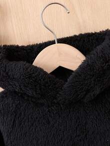 Baby Boy Patch Detail Teddy Hoodie - Black - View 4