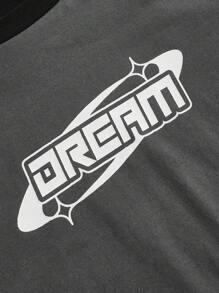 SHEIN EZwear Women's Letter Print Contrast Color Round Neck Raglan Short Sleeve Casual T-Shirt - Multicolor - View 4