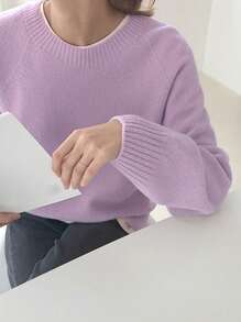 DAZY 素色插肩袖套頭毛衣 - 紫色 - 查看 4