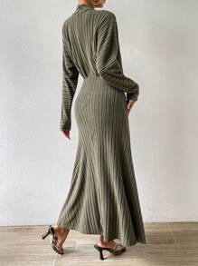 Chiquease Solid Ruched Front Dress Fall Cloth For Women - Green - View 2