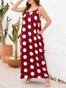 EMERY ROSE Plus Polka Dot Print Cami Dress - Red and White - View 3