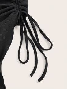 SHEIN EZwear Plus Square Neck Ruched Side Asymmetrical Hem Bodycon Dress - Black - View 3