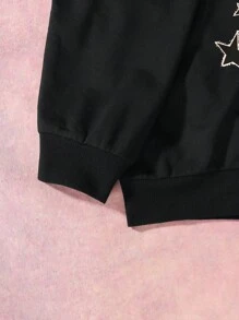 Teen Girl Star Print Zip Up Sweatshirt - Black - View 5
