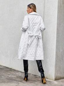 SHEIN Essnce Drop Shoulder Open Front Quilted Coat - White - View 3
