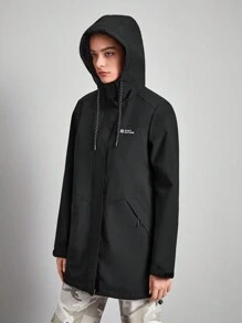 In My Nature Letter Graphic Drawstring Hooded Rain Jacket - Black - View 6
