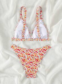SHEIN Swim 夏季沙灘小花三角比基尼套裝，新年新品 - 彩色 - 查看 4