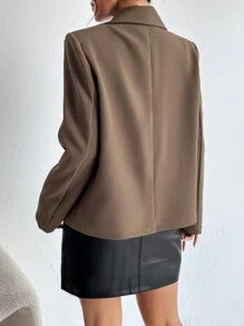 SHEIN Privé Lapel Neck Buckle Detail Blazer - Mocha Brown - View 2