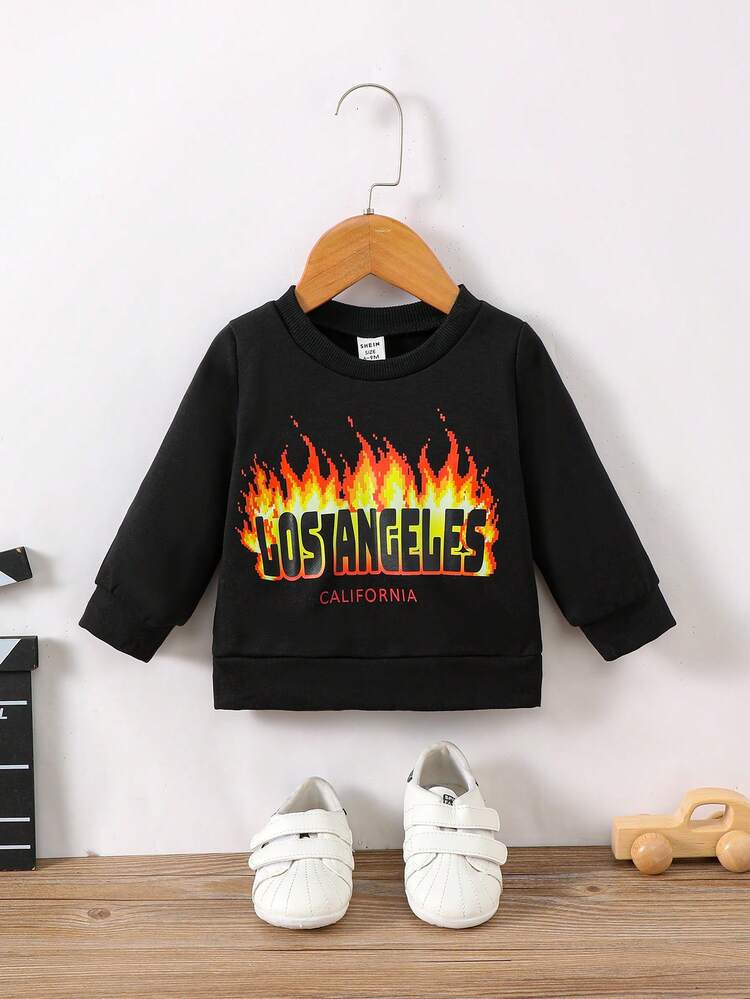 Baby Boy Fire & Letter Graphic Sweatshirt