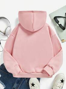 Tween Girl Letter Graphic Thermal Lined Hooded Sweatshirt - Pink - View 2
